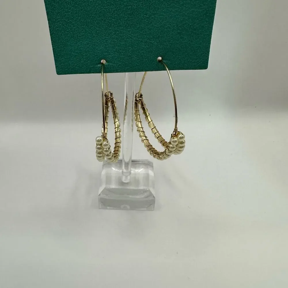 Everri Statement Pearl Gold tone Drop Hoop Earrings NWT